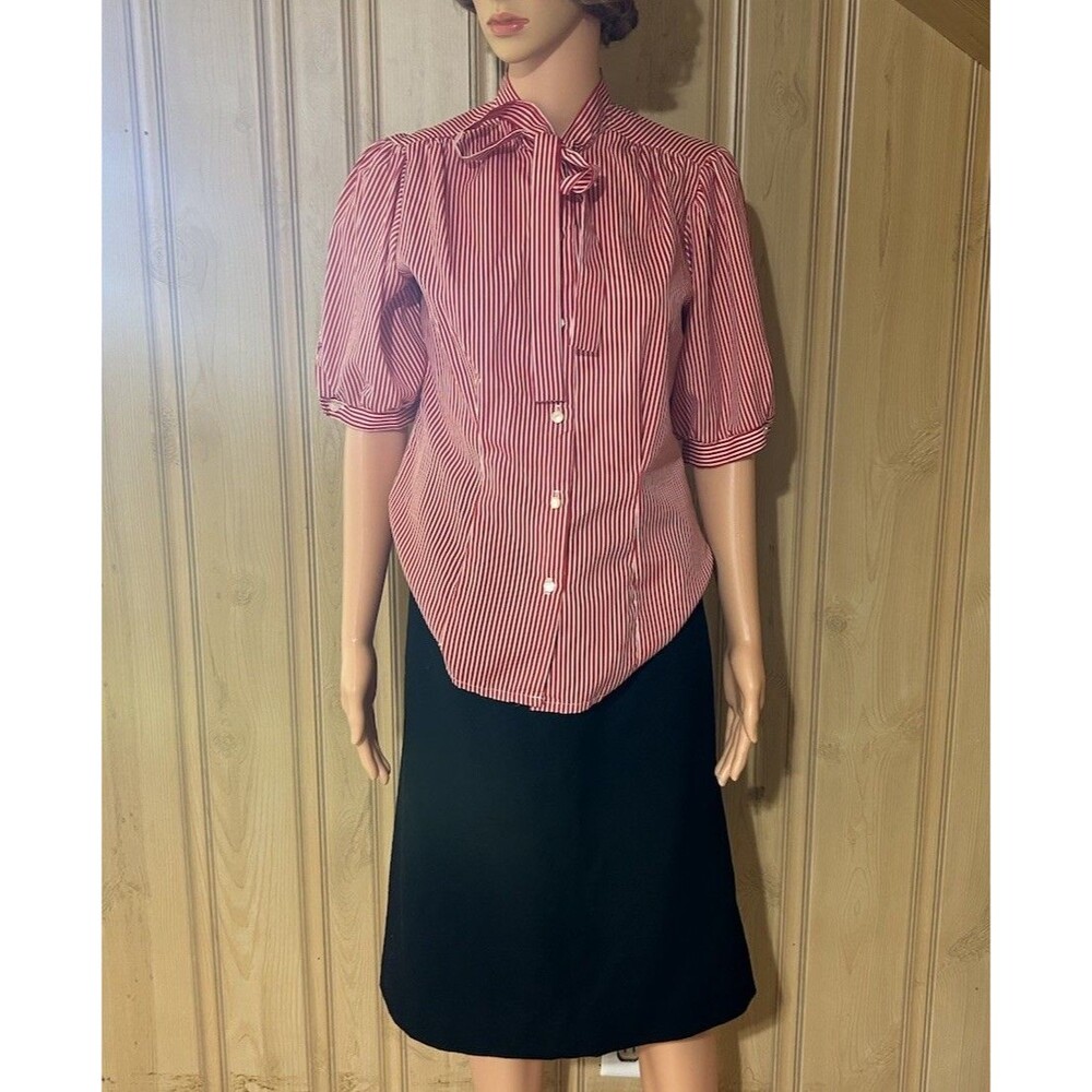 Vintage 1950s Skirt Set Blouse Tie Bow Wool Blend Skirt Bottoms 28w L/XL Top